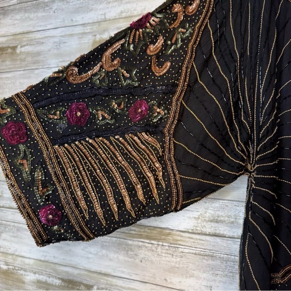 Judith Ann Creations Vintage Beaded Duster Jacket Coat 1980s Silk Designer Art - Picture 11 of 13